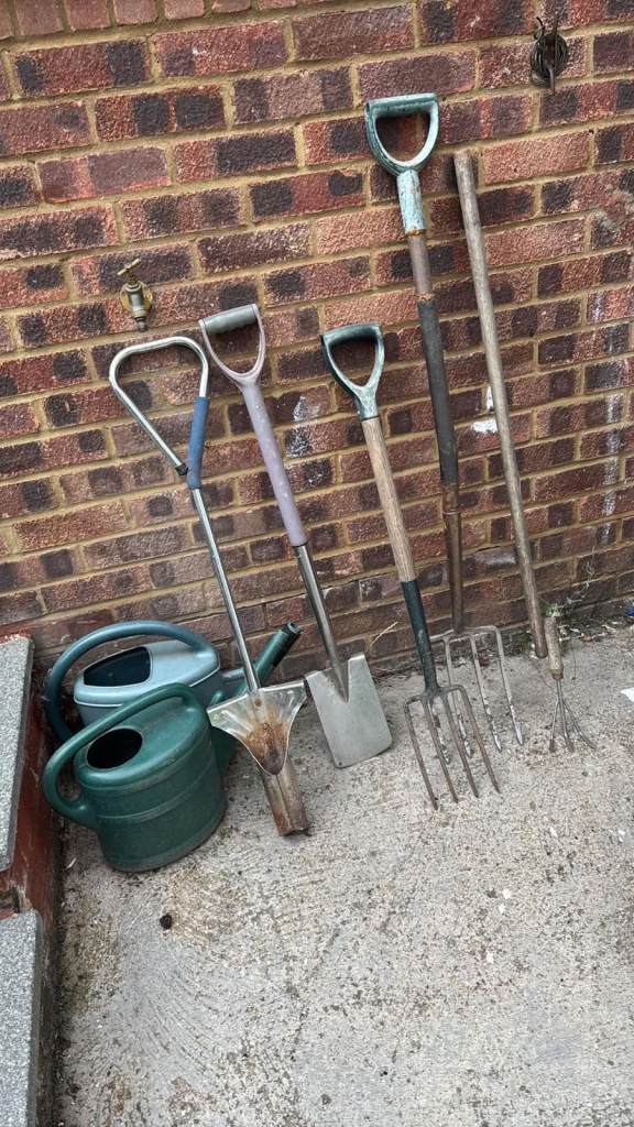 Large Bundle of Garden Hand Tools – Spades, Forks, Rakes