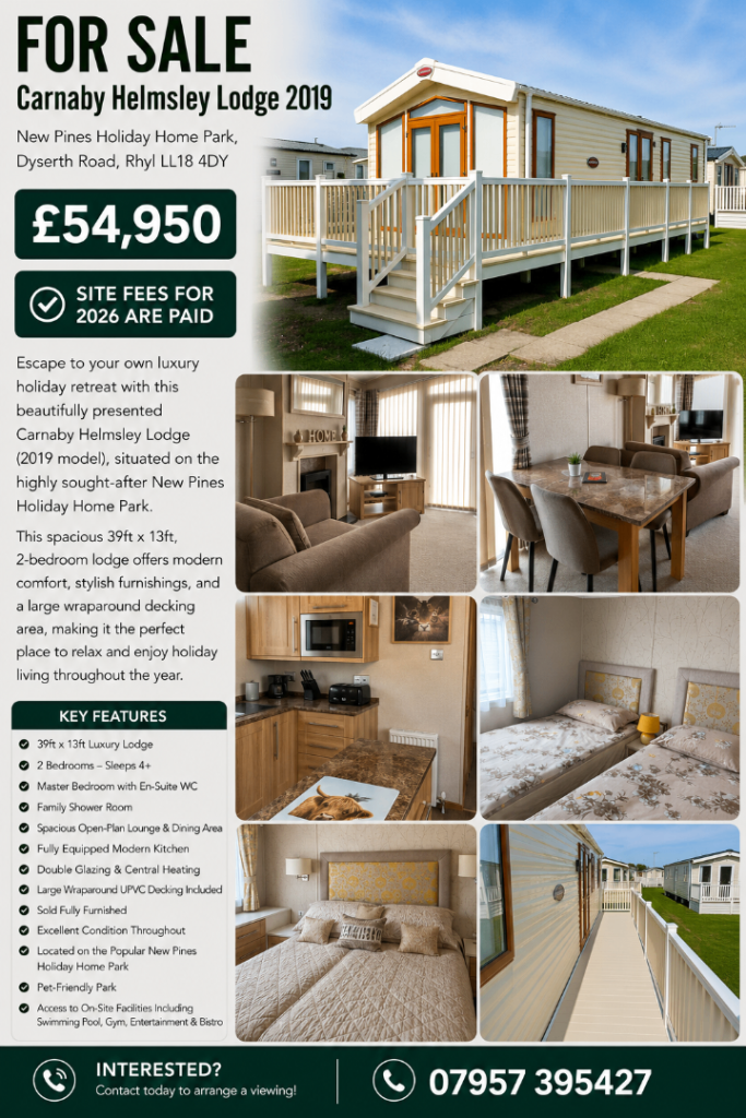 ✨ Luxury 2019 Carnaby Helmsley Lodge For Sale – New Pines Rhyl – £54,950