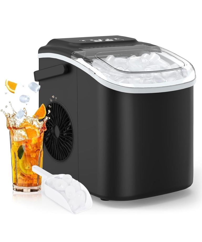 Self-Cleaning Ice Cube Maker Machine w/Portable Handle