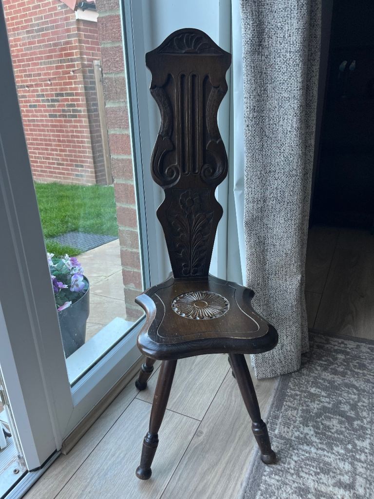 Vintage Wooden Carved Spinning Chair – Good Condition