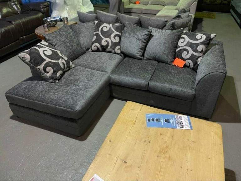 Comfy Grey Fabric Corner Sofa with Chaise End