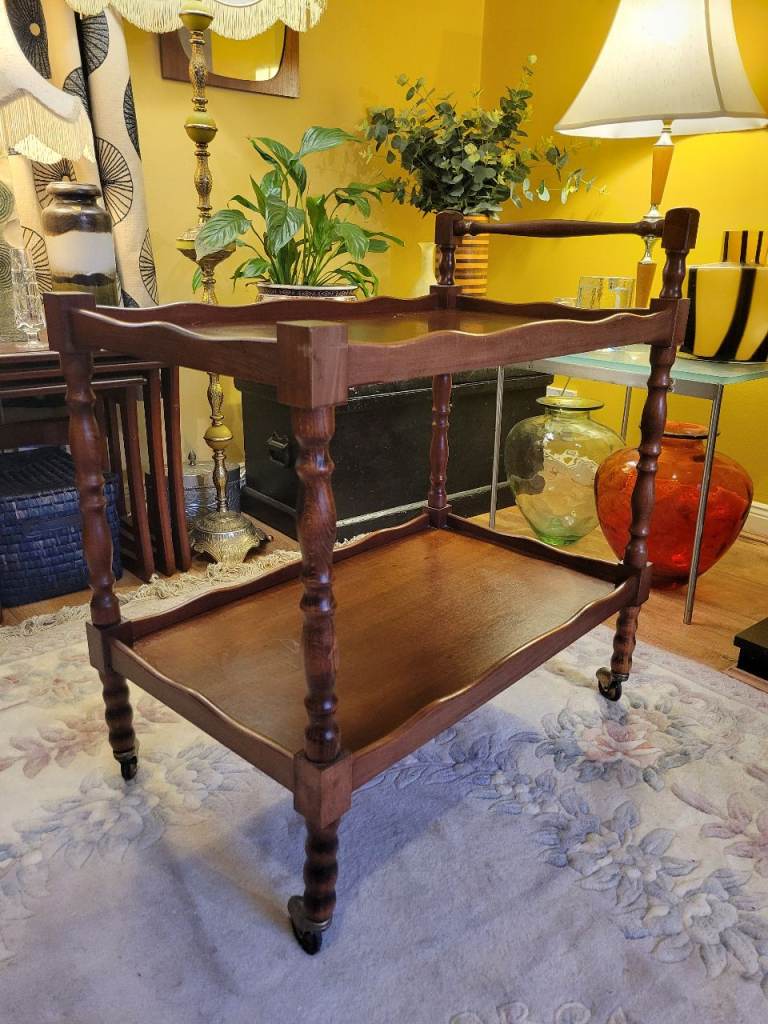 Vintage oak drinks trolley on castors 