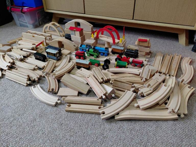 SOLD ,Job Lot 124 pieces BRIO Wooden Train Track + Thomas Engines 12 metres long 