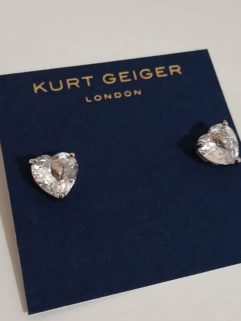 Kurt Geiger Heart Stud Earrings – Silver, New