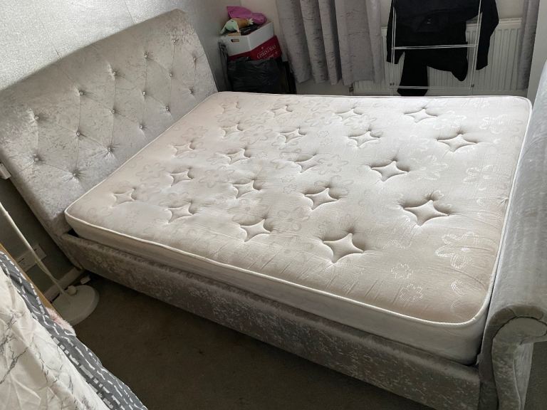 Crushed velvet double bed with mattress 