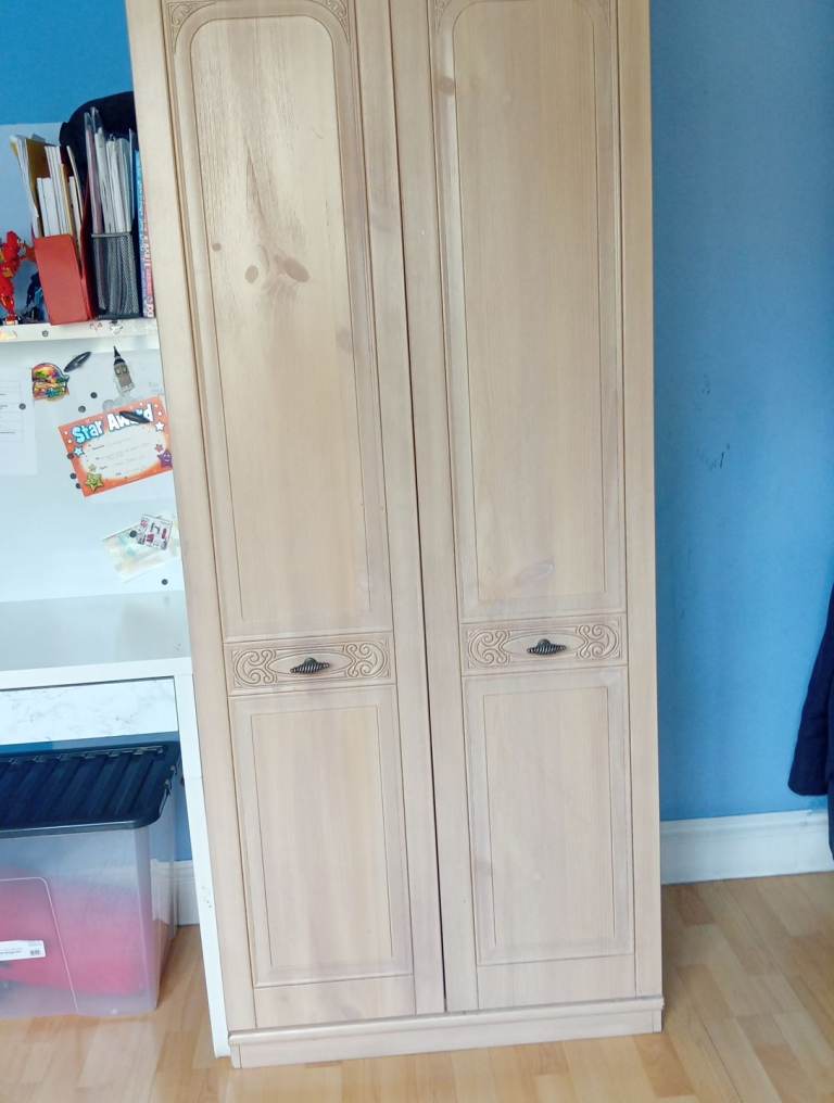 Wooden Wardrobe with Internal Drawers and Hanging Rail