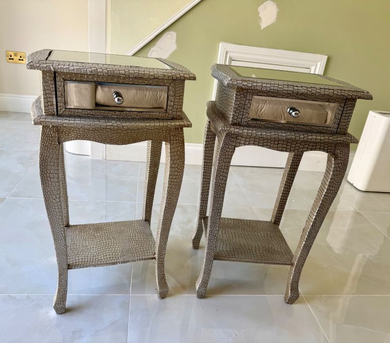 Pair of Mirrored Croc Effect Side Tables
