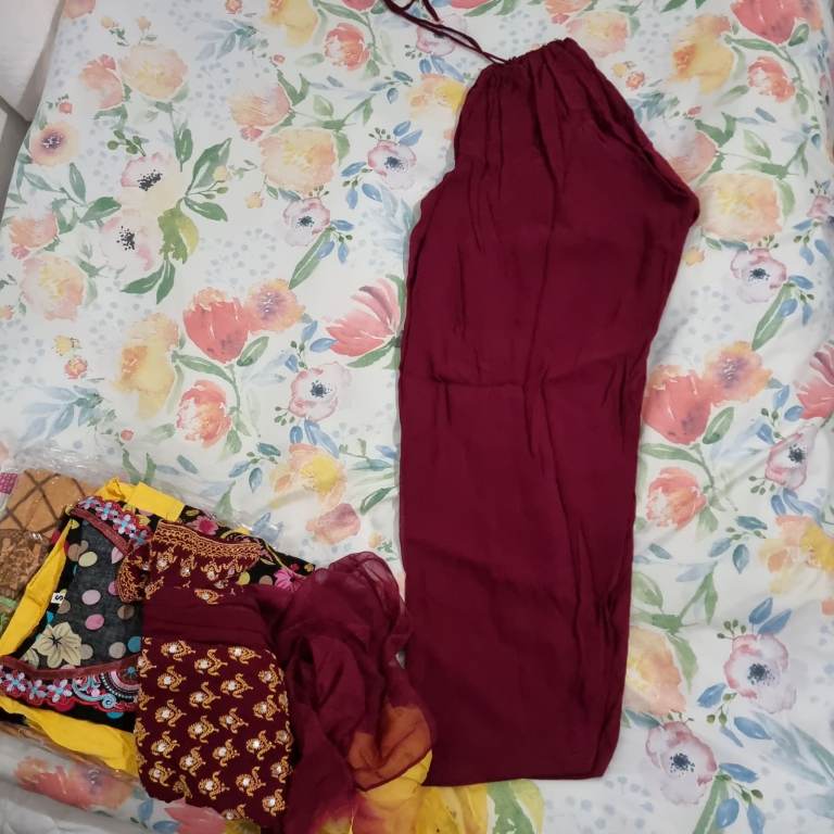Small Maroon diamonte dress. Heavy salwar. Short kameez. Asian dress. Kurti. Wedding party