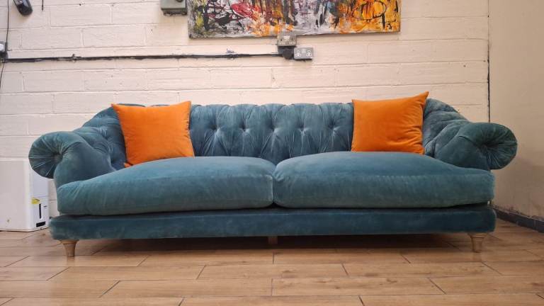 Loaf Bagsie large sofa in bluish grey velvet RRP £3500