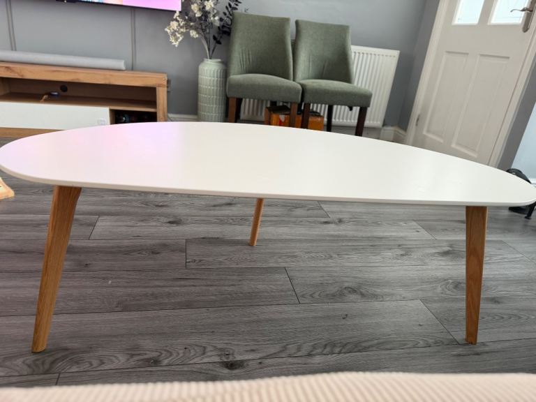 Jysk White Coffee Table with Wooden Legs - Good Condition