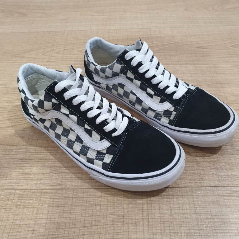 VANS Old Skool Sneaker Black White Checkboard Suede Canvas Size 6 UK NEW LACES 