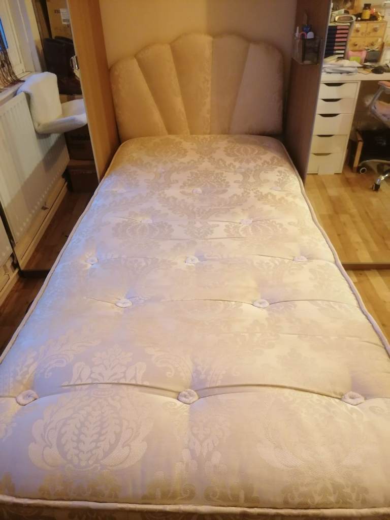 Profiling Bed With Mattress Padded Cream Patterned Headboard Lifting and Massage Options 