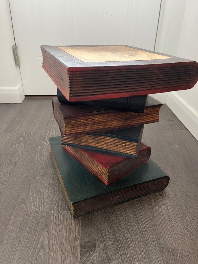 Vintage Carved Wooden Coloured Stacked Book Stool Chair