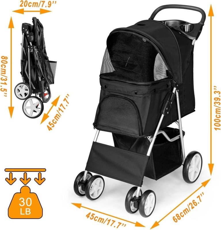  FOLDING DOG BUGGY * DOG PRAM * BLACK * VERY CLEAN * SMALL TERRIER SIZED DOG * VGC *