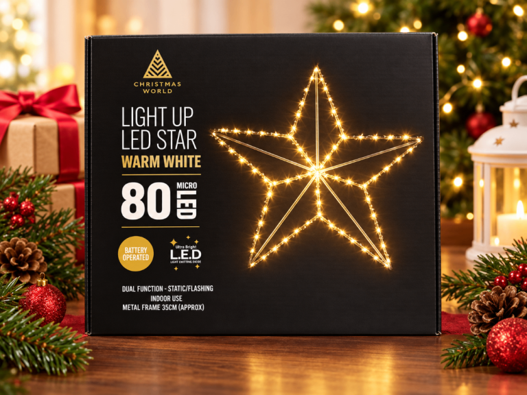 Christmas World Light Up LED Star – Warm White, New