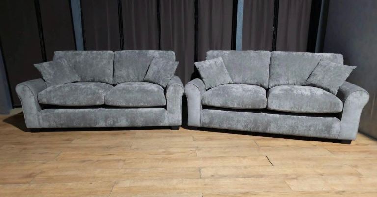 Pair of Grey Fabric Sofas