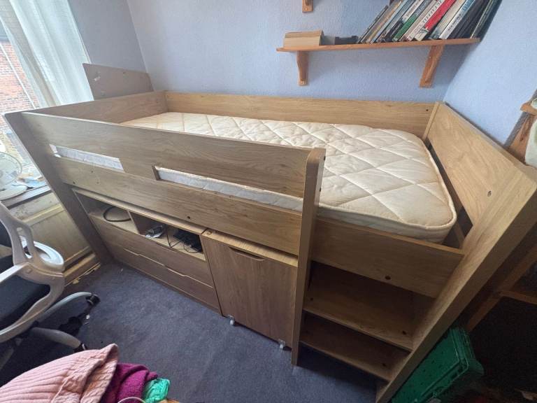 Single Loft Bedframe with underbed storage and desk - see description for measurements
