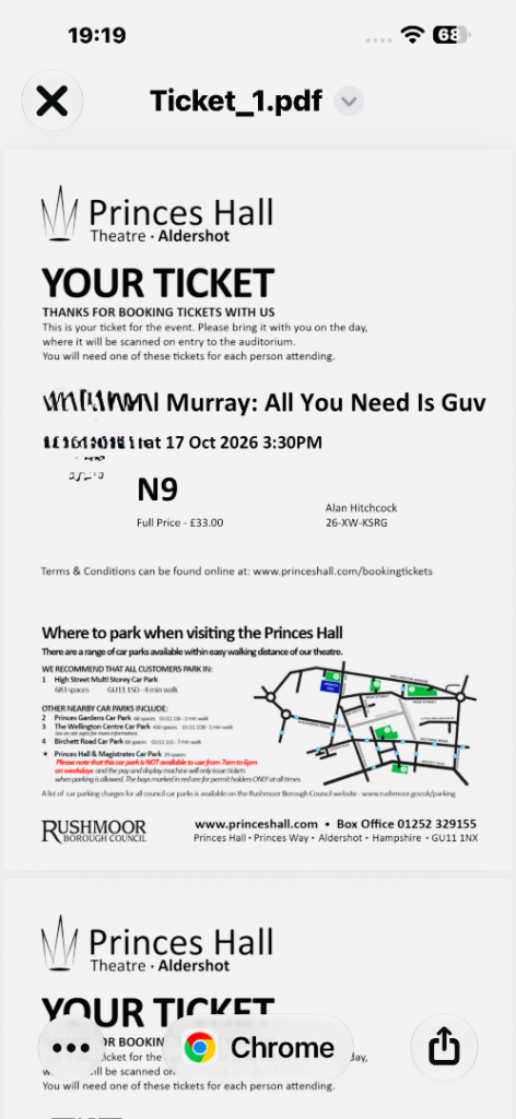Al Murray Matinee Sat 17th October 1530 Princess Theatre Aldershot 