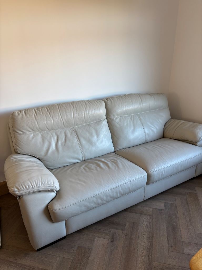 Cream real leather sofa
