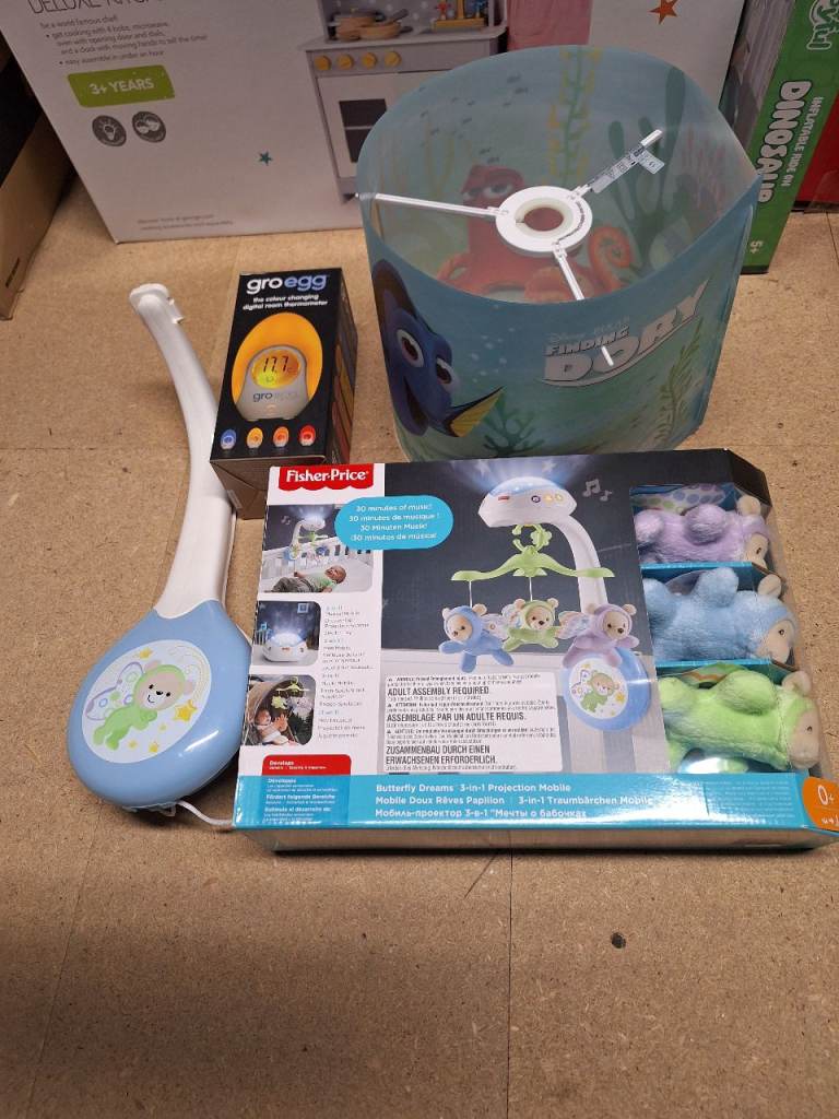 fisher-price butterfly dreams 3-in-1 projection mobile, gro egg thermometer, lamp shade