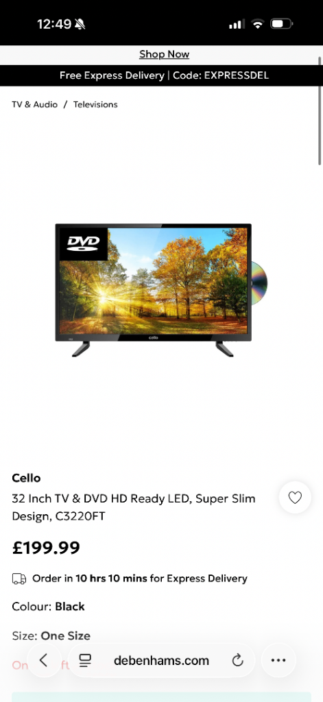 32 Inch TV and DVD HD Ready LED Super Slim Design C3220FT £199 RRP