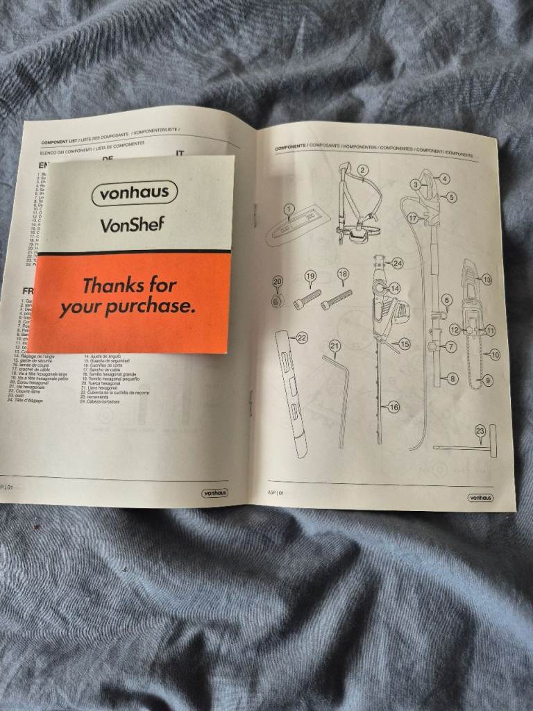 Vonhaus electric hedge trimmer with chainsaw attachment. 