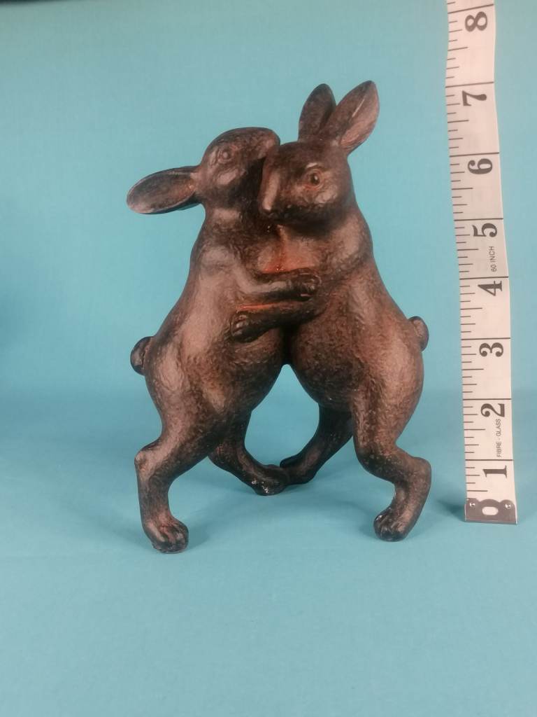 Funny Dancing Rabbits ornament, sculpture figurine stone effect hare. bunny lover gift. (clay). 
