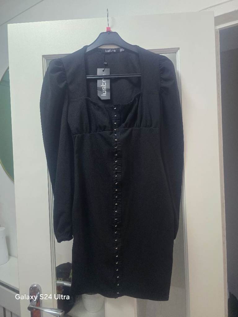 Lustra Black Puff Sleeve Mini Dress UK 8 - NEW WITH TAGS