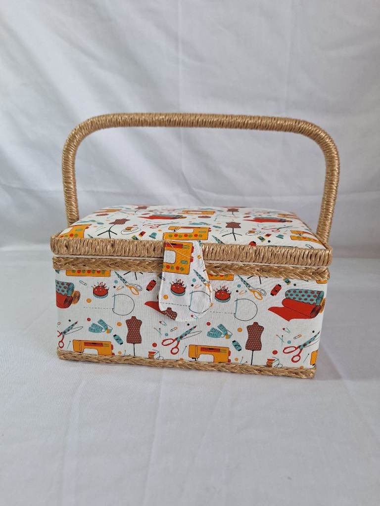 Craft Sewing Basket with Padded Lid, Pockets, Insert Tray 25x17.5x12.5cm (New)