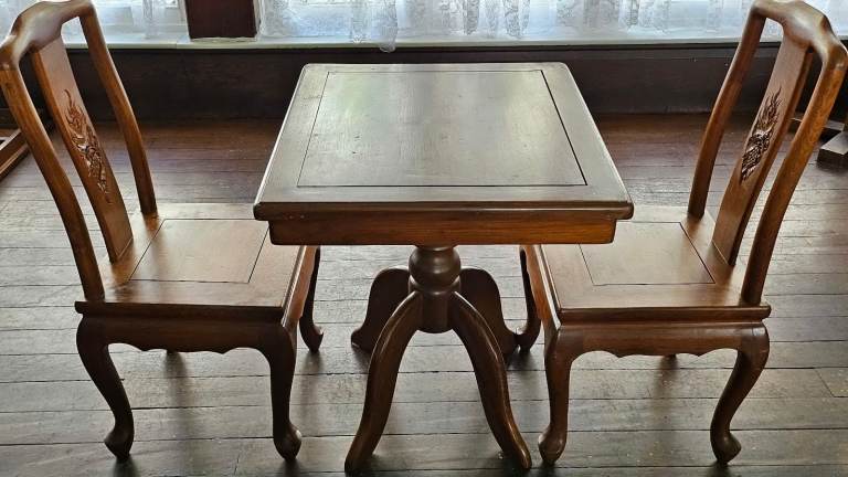 Solid Vintage Thai Teakwood Dining Table & 2 Chairs Set
