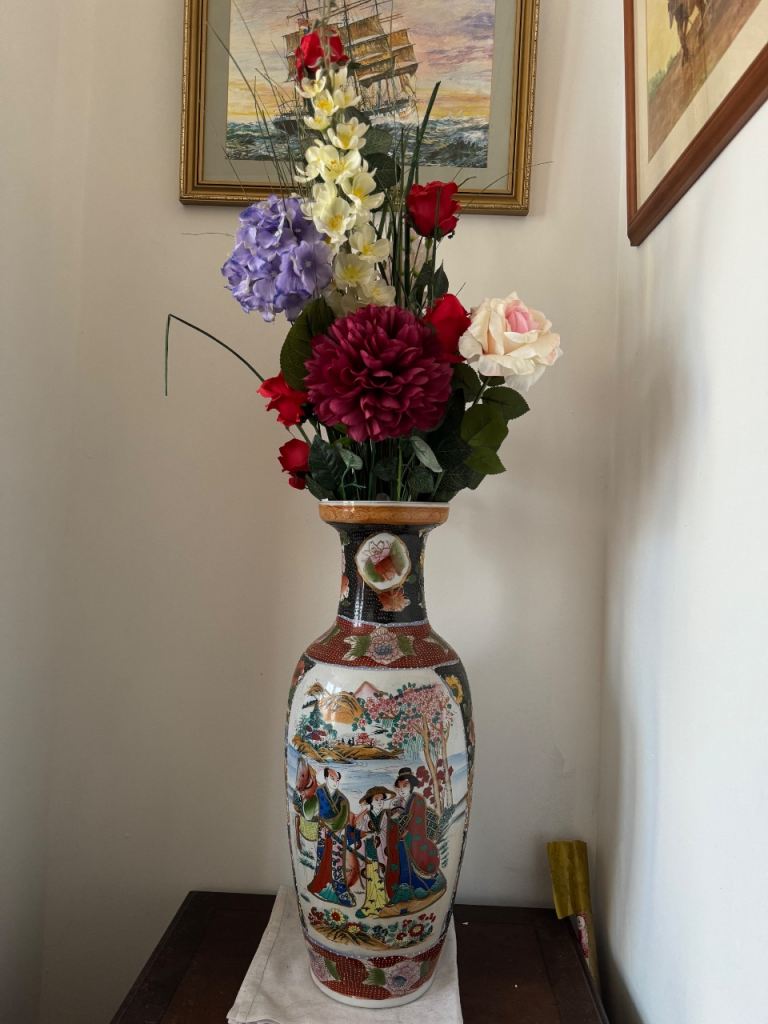 Large Chinese Vase with Floral Arrangement