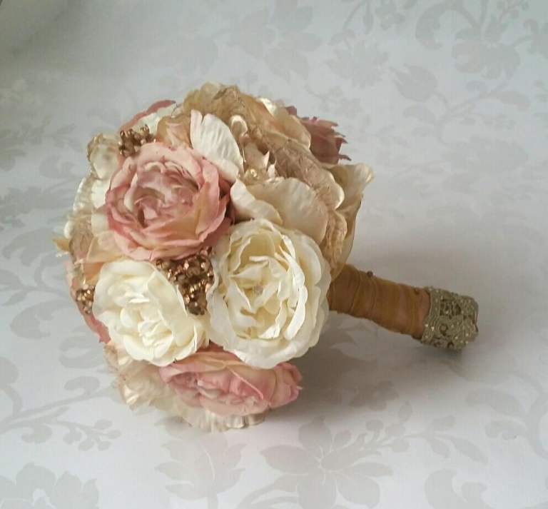 Golden pink bridal flower bouquet