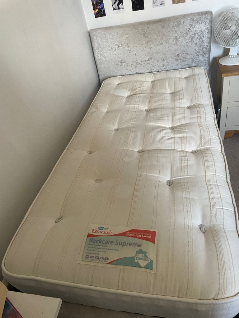 White Fabric Single Divan Bed with Storage and Mattress