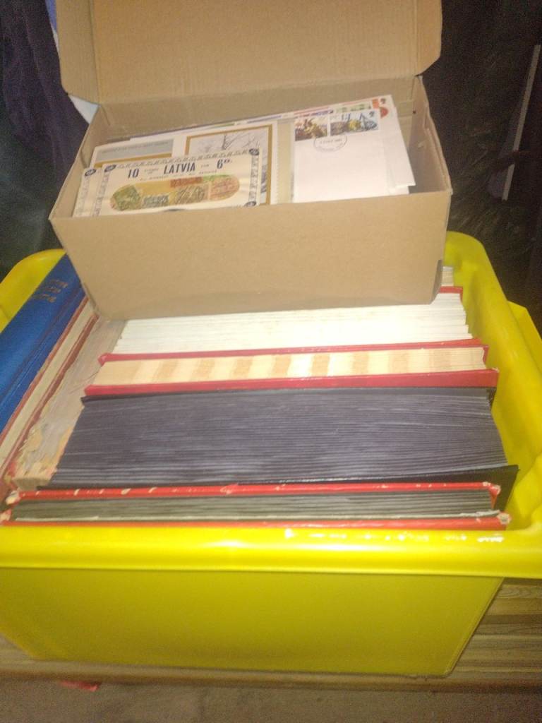 Large Crate of stamp albums and box