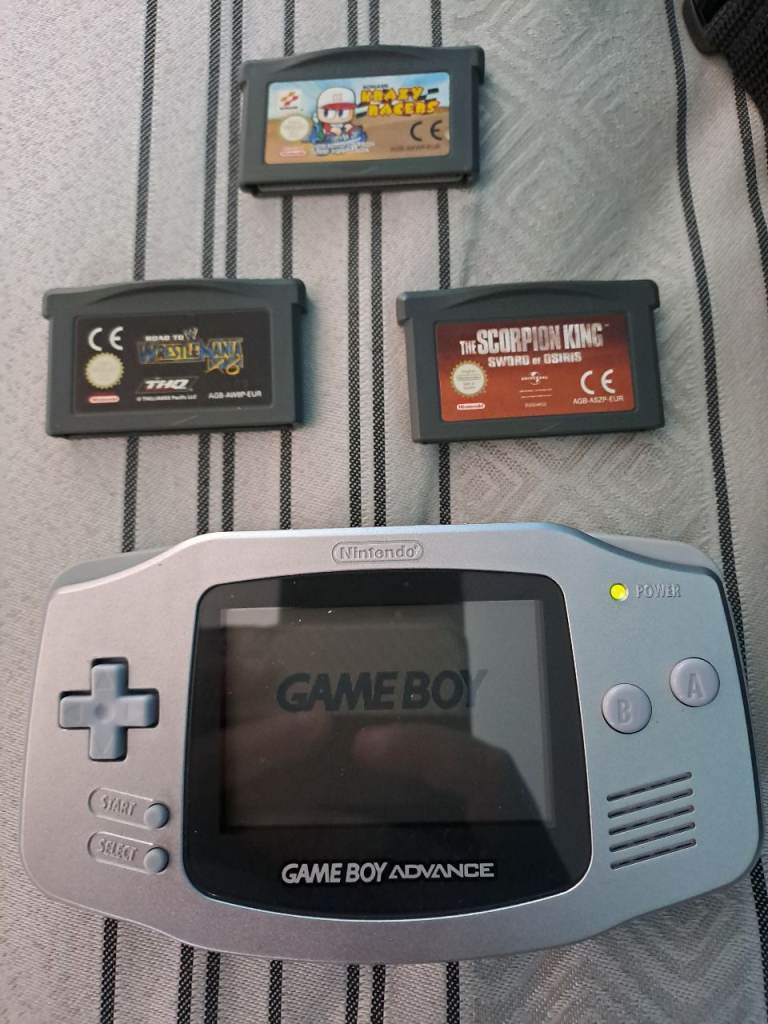 Nintendo Game Boy Advance with 3 Games – Silver, Good Condition