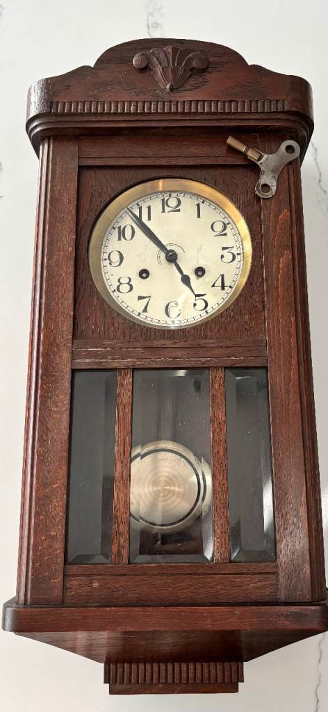 ANTIQUE FATTORINI & SONS BRADFORD WALL CLOCK – WORKING & STRIKING – ORIGINAL PENDULUM & KEY
