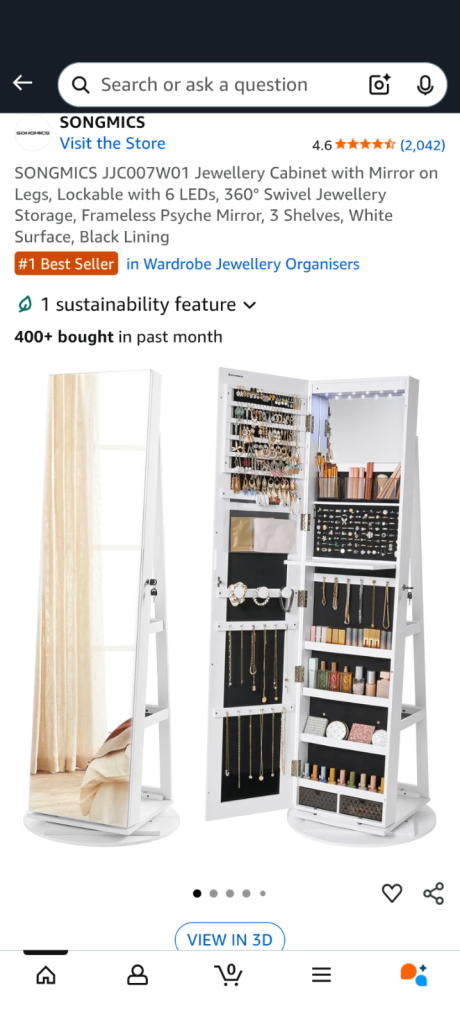 New boxed Jewellery Cabinet with Mirror