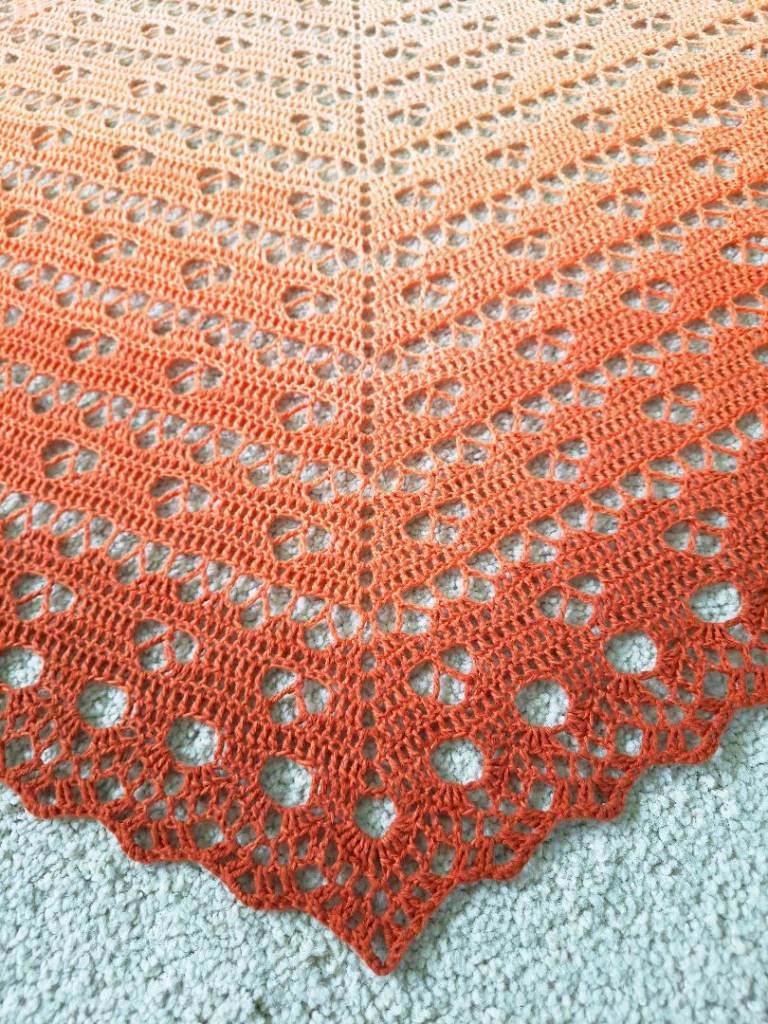 Gradient Knitted Shawl. Lace Shoulder Wrap. Crochet Shrug / Cover Up. Boho Ombre, Warm Autumn Hues