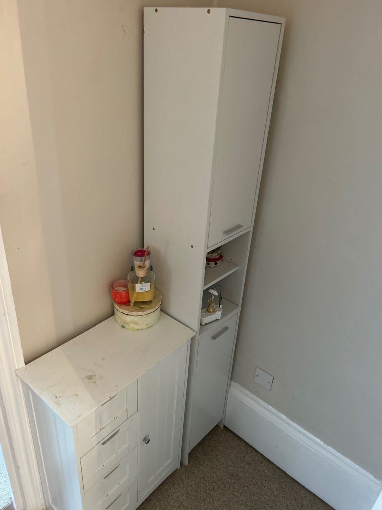Slim White Bathroom Storage Cabinet – Fair Condition