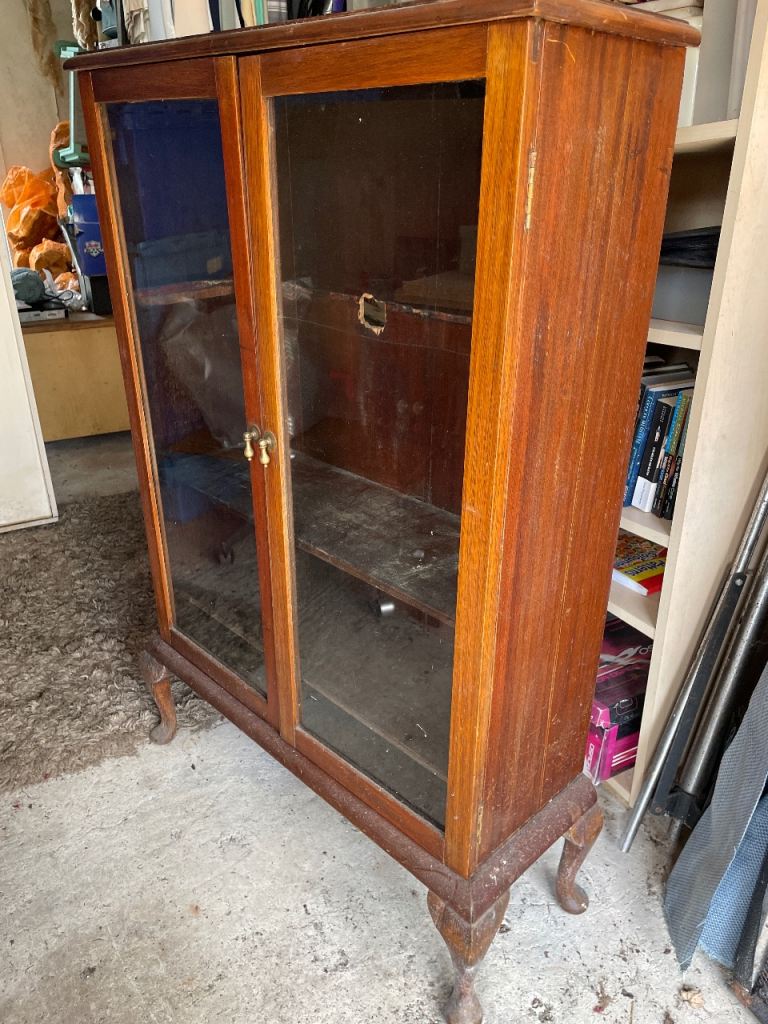 Vintage Wooden Display Cabinet with Glass Doors