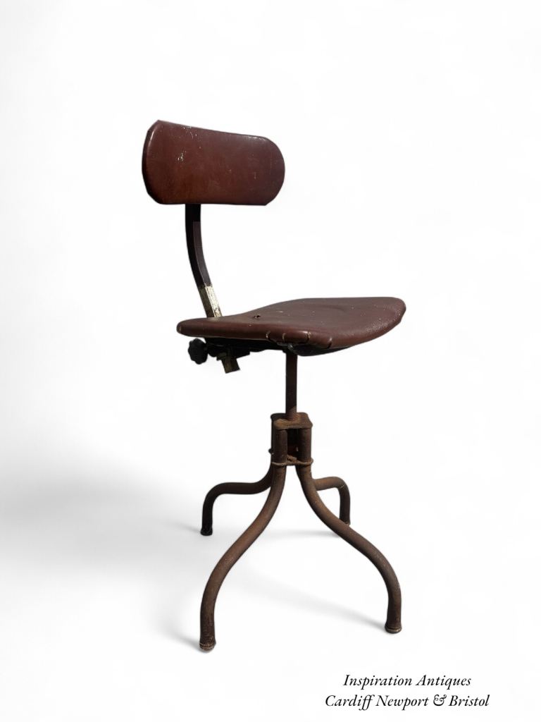 Antique Vintage Tan Sad Industrial Machinist Swivel Chair  Lovely Patina Throughout 