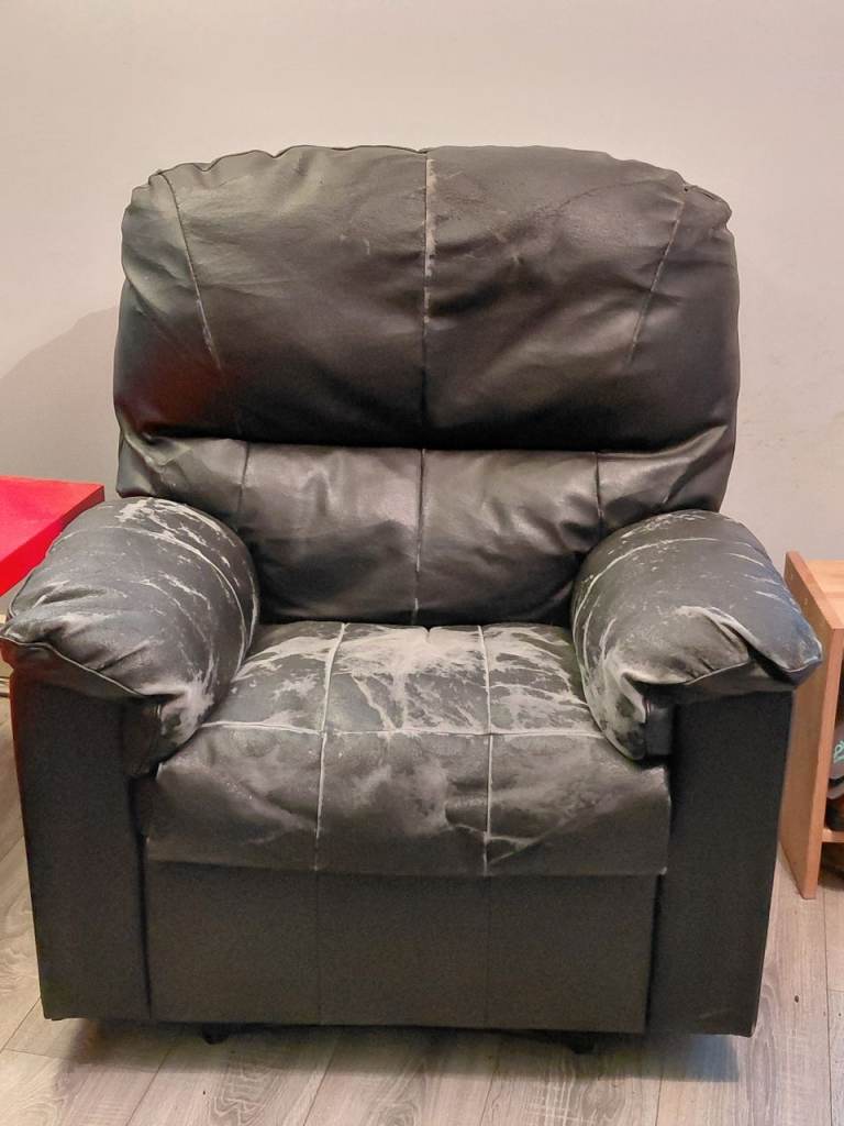 Black leather style recliner armchair