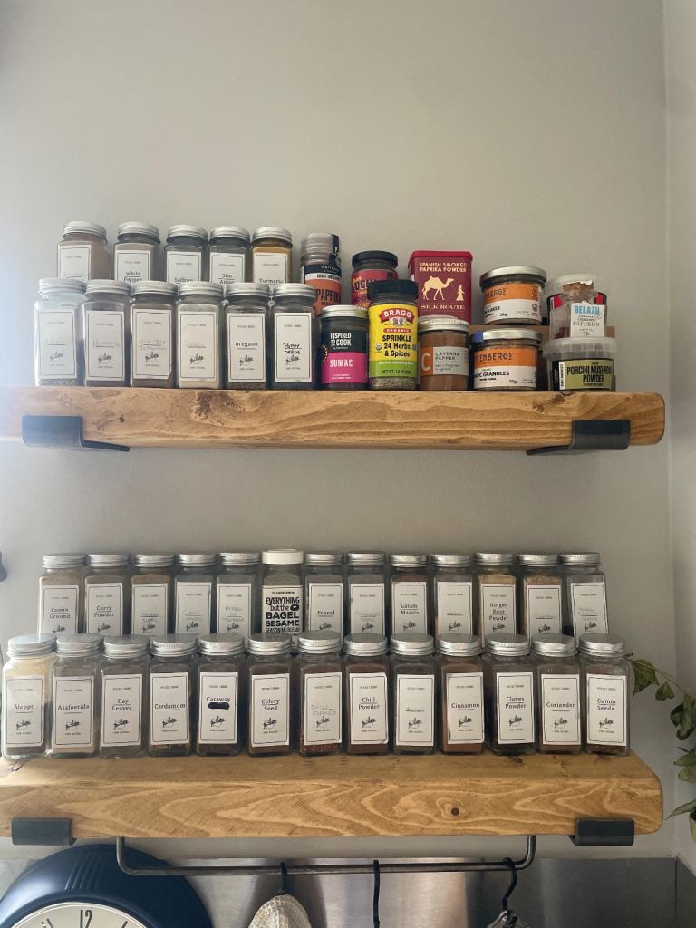 Rustic wooden shelf w inverted brackets 