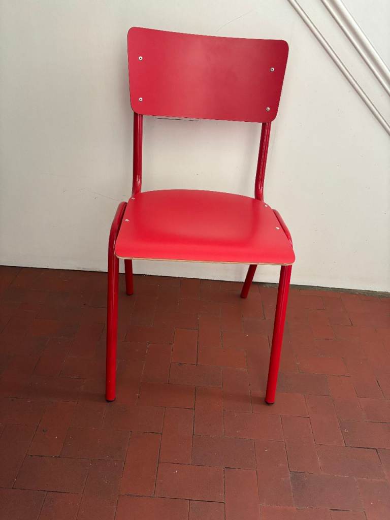 Red Stacking Chair, Retro School-Style, Metal Frame with Laminate Seat & Back