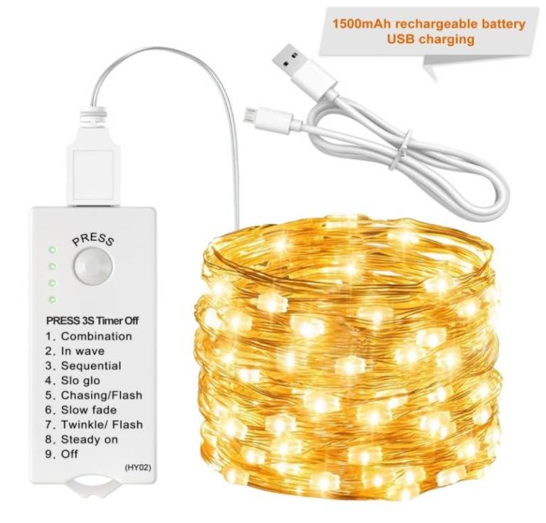 Brand new in box: USB Rechargeable Indoor Christmas Fairy String Lights 16ft long 