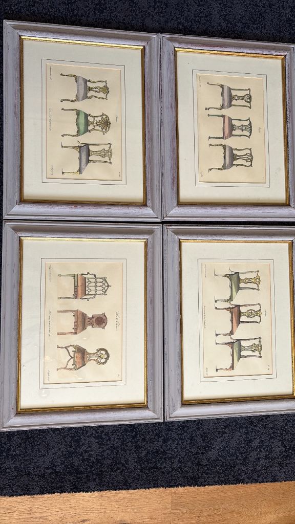 Set of 4 Framed Thomas Chippendale Furniture Prints - Georgian Style