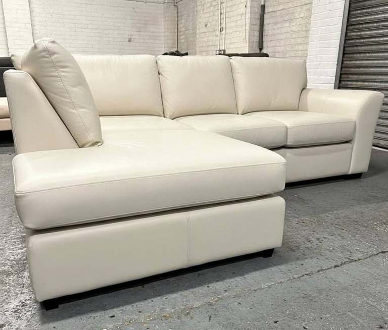 NEW Cream Leather Corner Sofa with Chaise