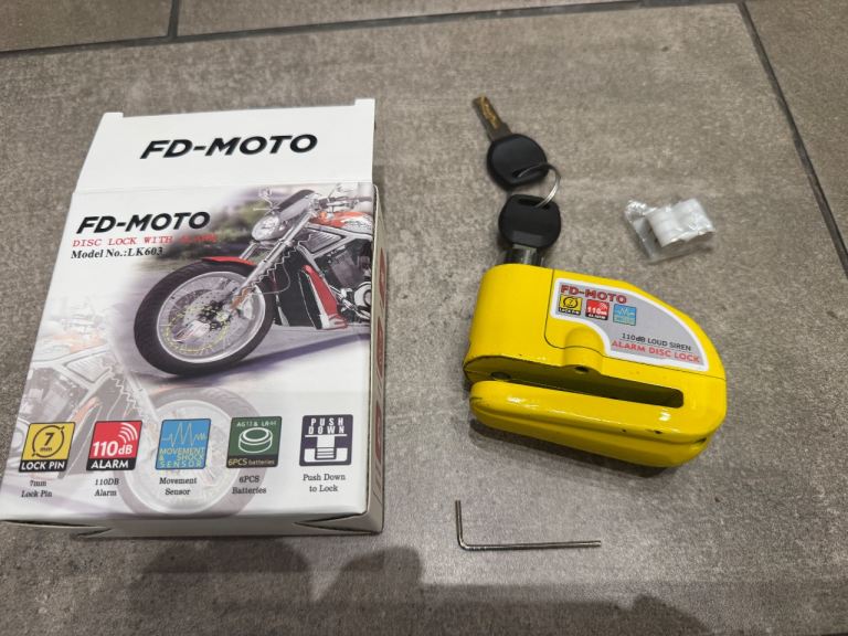 🏍️ FD-MOTO UKCA & CE Approved Motorcycle Brake Alarm Disc Lock Motorbike 7mm 