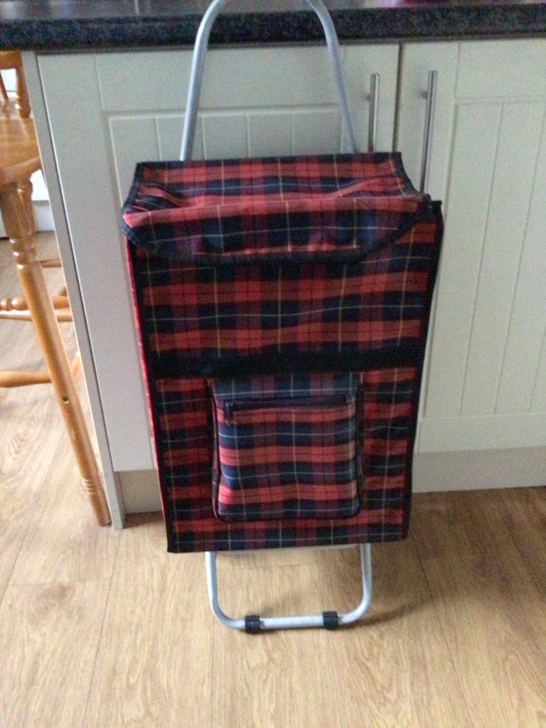 Red Tartan Shopping Trolley – Good Condition