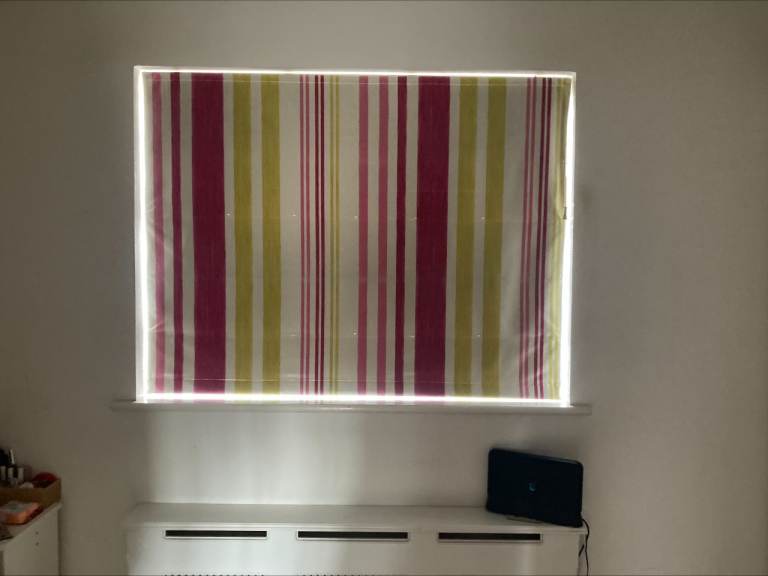 Roman Blind - Striped, Pink, Lime & Cream